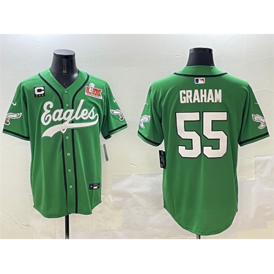 Men's Philadelphia Eagles #55 Brandon Graham Green 2025 Super Bowl LIX And 3-Star C Stitched Baseball Jersey - Ujersey
