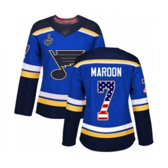 Women's St. Louis Blues #7 Patrick Maroon Authentic Blue USA Flag Fashion 2019 Stanley Cup Final Bound Hockey Jersey - Ujersey