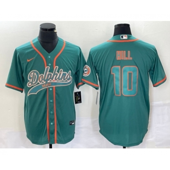 Men's Nike Miami Dolphins #10 Tyreek Hill Aqua Cool Base Stitched Baseball Jersey - Ujersey