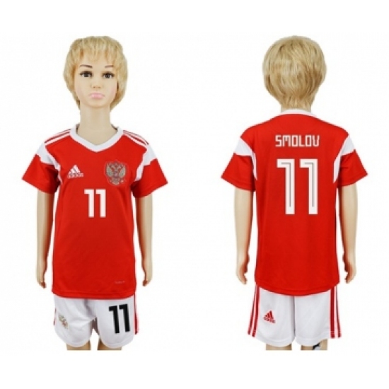 Russia #11 Smolov Home Kid Soccer Country Jersey