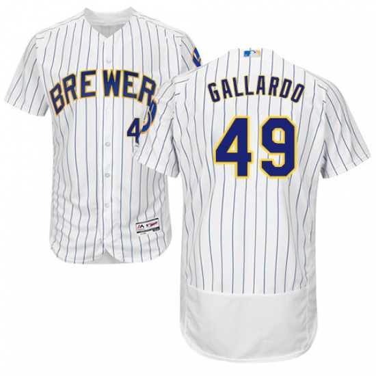 Men's Majestic Milwaukee Brewers #49 Yovani Gallardo White Alternate Flex Base Authentic Collection MLB Jersey - Ujersey