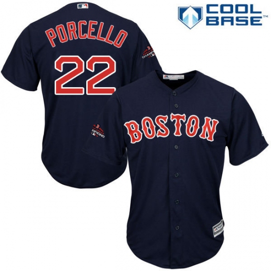 Youth Majestic Boston Red Sox #22 Rick Porcello Authentic Navy Blue Alternate Road Cool Base 2018 World Series Champions MLB Jersey - Ujersey