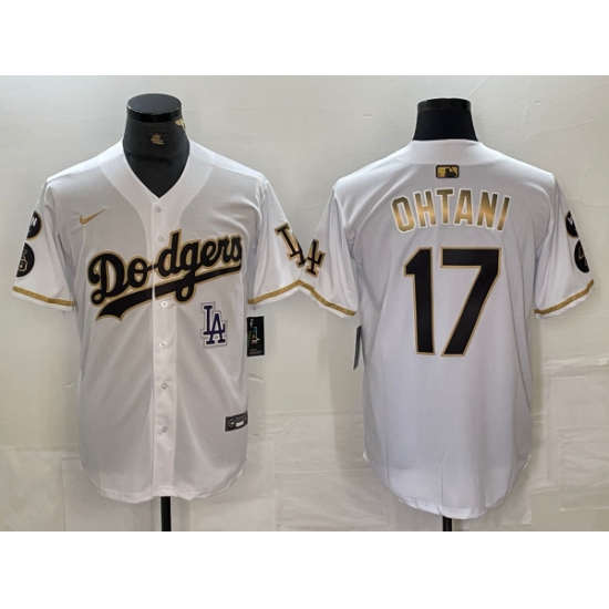 Men's Los Angeles Dodgers #17 Shohei Ohtani White Gold Fashion Stitched Cool Base Limited Jersey - Ujersey