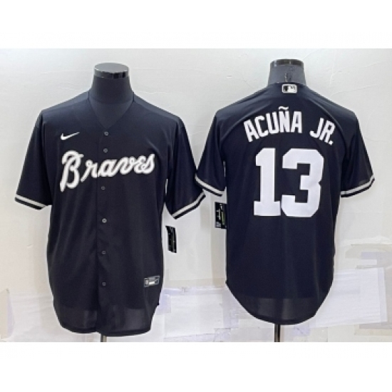 Men's Atlanta Braves #13 Ronald Acuna Jr Black Turn Back The Clock Stitched Cool Base Jersey - Ujersey