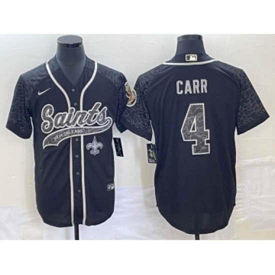Men's New Orleans Saints #4 Derek Carr Black Reflective Cool Base Stitched Baseball Jersey - Ujersey