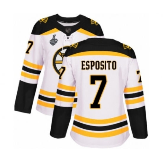 Women's Boston Bruins #7 Phil Esposito Authentic White Away 2019 Stanley Cup Final Bound Hockey Jersey - Ujersey