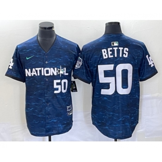 Men's Nike Los Angeles Dodgers #50 Mookie Betts Number Royal 2023 All star Cool Base Stitched Jersey - Ujersey