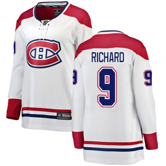 Women's Montreal Canadiens #9 Maurice Richard Authentic White Away Fanatics Branded Breakaway NHL Jersey