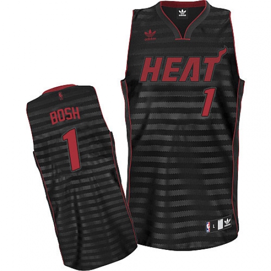 Men's Adidas Miami Heat #1 Chris Bosh Swingman Black/Grey Groove NBA Jersey - Ujersey
