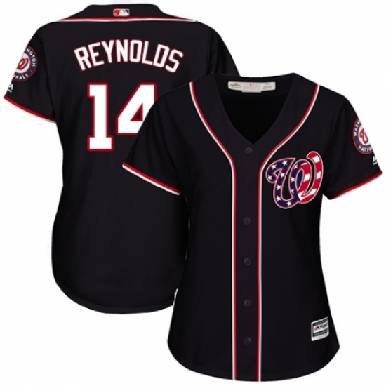 Women's Majestic Washington Nationals #14 Mark Reynolds Authentic Navy Blue Alternate 2 Cool Base MLB Jersey - Ujersey
