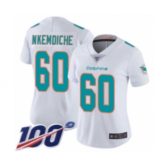 Women's Miami Dolphins #60 Robert Nkemdiche White Vapor Untouchable Limited Player 100th Season Football Jersey - Ujersey