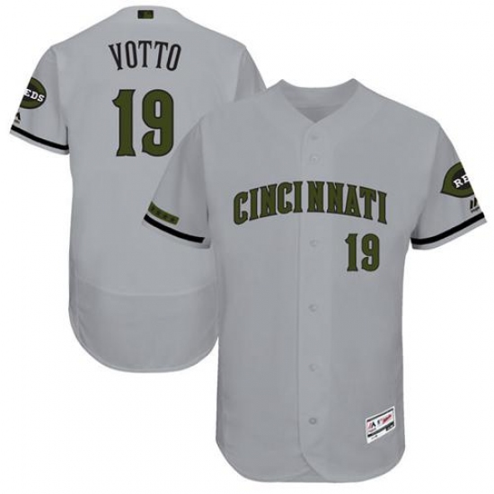 Men's Majestic Cincinnati Reds #19 Joey Votto Grey Flexbase Authentic Collection Memorial Day MLB Jersey - Ujersey