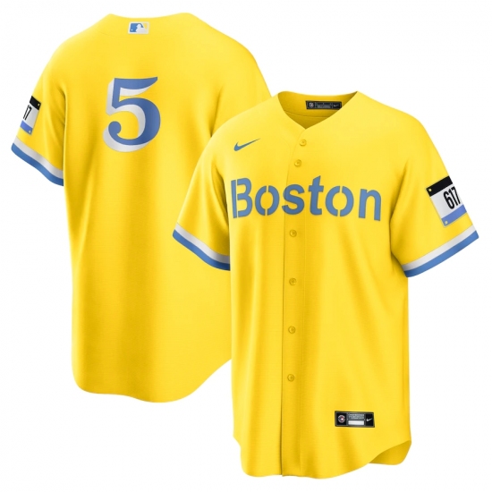 Men's Boston Red Sox #5 Enrique Hernandez Nike Gold-Light Blue 2021 City Connect Replica Player Jersey - Ujersey