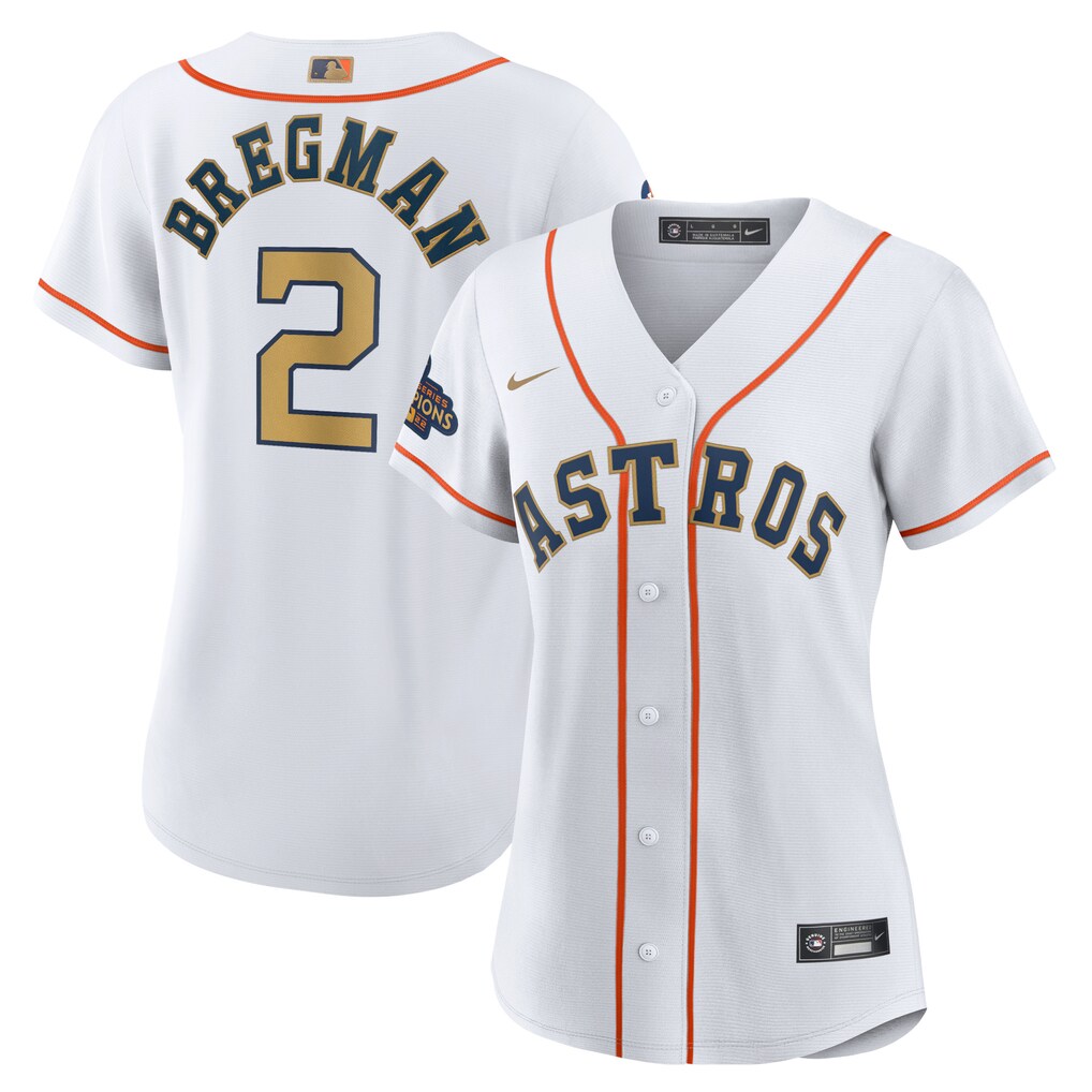 Women's Houston Astros Alex Bregman Nike White/Gold 2023 Gold Collection Replica Player Jersey