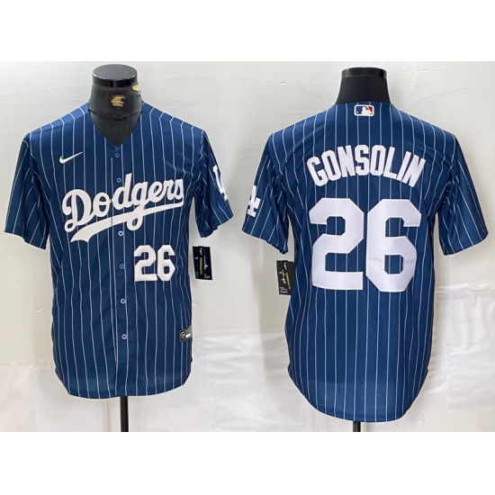 Men's Los Angeles Dodgers #26 Tony Gonsolin Navy Blue Pinstripe Stitched MLB Cool Base Nike Jerseys - Ujersey