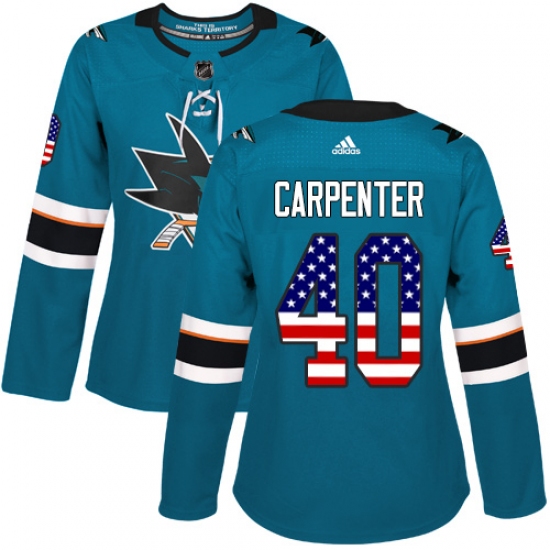Women's Adidas San Jose Sharks #40 Ryan Carpenter Authentic Teal Green USA Flag Fashion NHL Jersey - Ujersey
