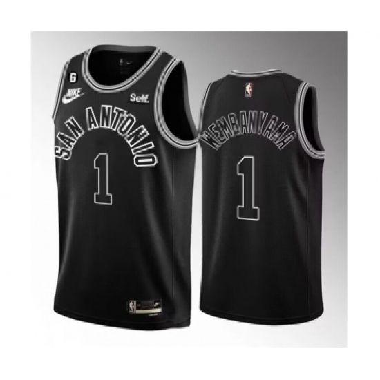 Men's San Antonio Spurs #1 Victor Wembanyama Black 2022-23 Classic Edition With NO.6 Stitched Basketball Jersey - Ujersey