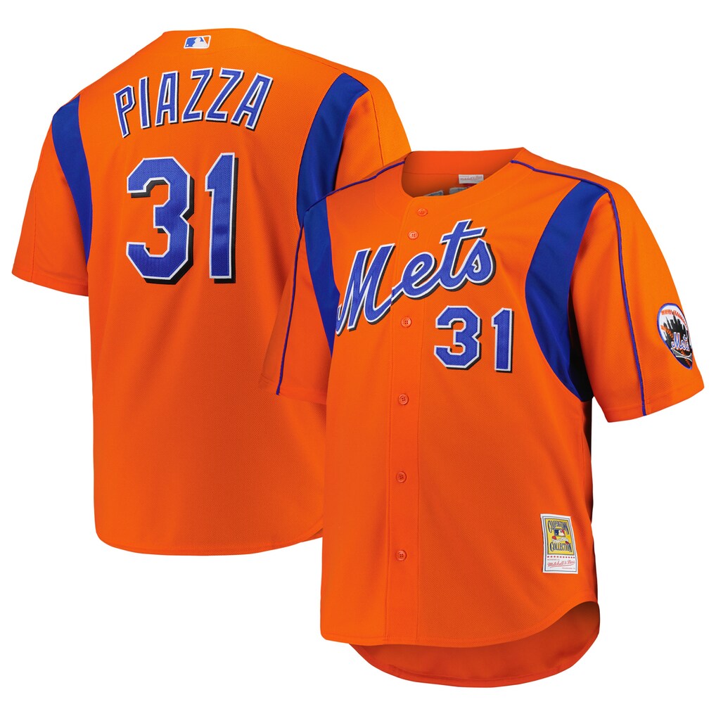 Men's New York Mets Mike Piazza Mitchell & Ness Orange Big & Tall Cooperstown Mesh Batting Practice Jersey - Ujersey
