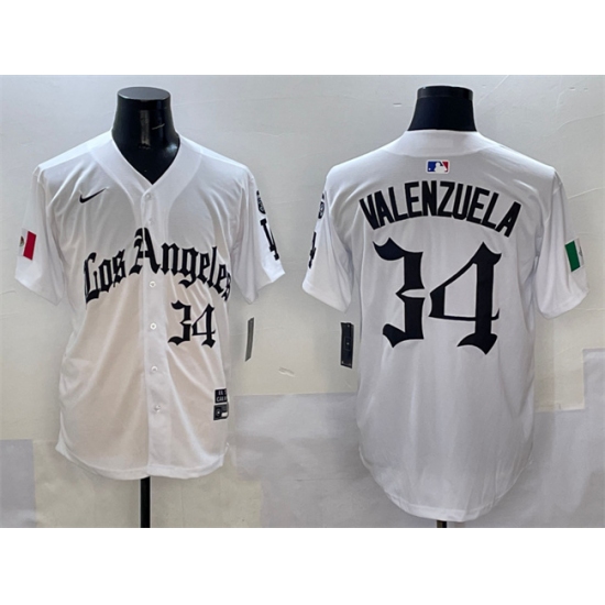 Men's Los Angeles Dodgers #34 Fernando Valenzuela White Mexico 2025 LA Gothic Style With Fernando Vapor Premier Limited Stitched Baseball Jersey - Ujersey