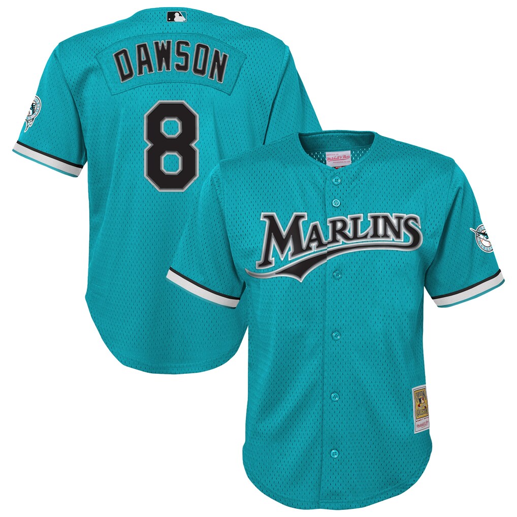 Youth Florida Marlins Andre Dawson Mitchell & Ness Teal Mesh Batting Practice Replica Jersey