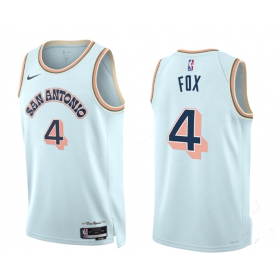 Men's San Antonio Spurs #4 DeAaron Fox Light Blue 2024-25 City Edition Stitched Basketball Jersey - Ujersey