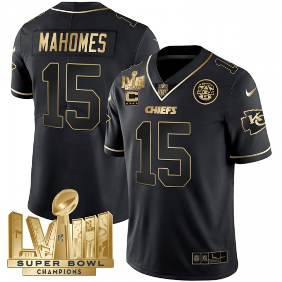 Men's Kansas City Chiefs #15 Patrick Mahomes Black 2024 F.U.S.E. Super Bowl LVIII Vapor Untouchable Limited Football Stitched Jersey - Ujersey