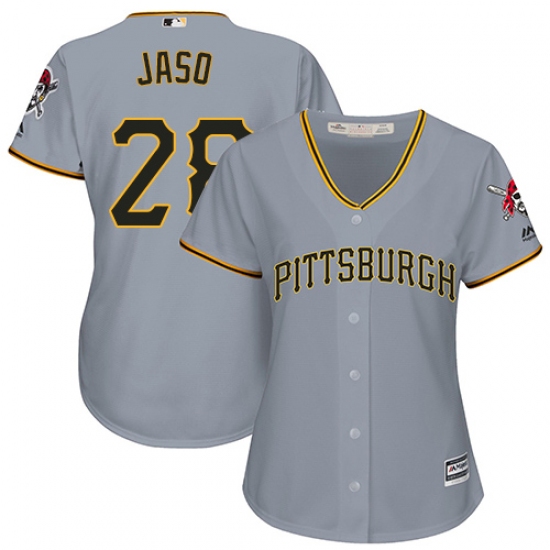 Women's Majestic Pittsburgh Pirates #28 John Jaso Replica Grey Road Cool Base MLB Jersey - Ujersey
