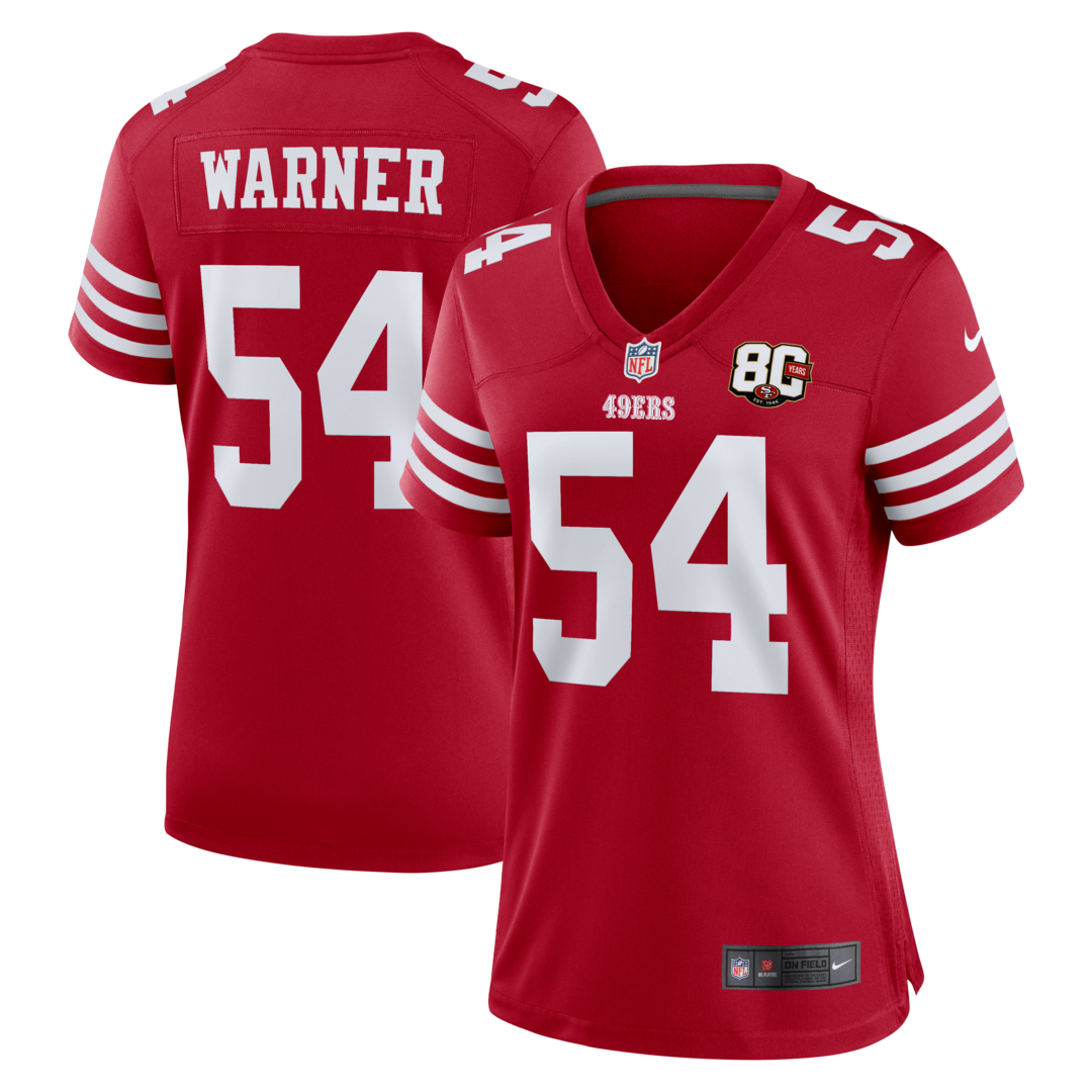 Women's San Francisco 49ers Fred Warner Nike Scarlet 80th Anniversary Game Jersey - Ujersey