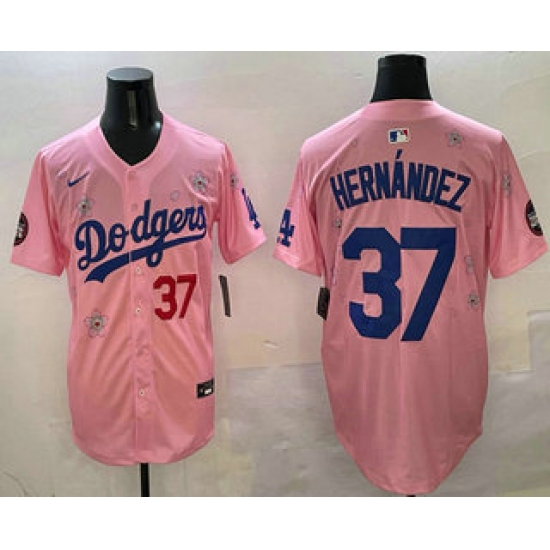 Men's Los Angeles Dodgers #37 Teoscar Hernandez Pink 2025 Tokyo Series Limited Jersey - Ujersey