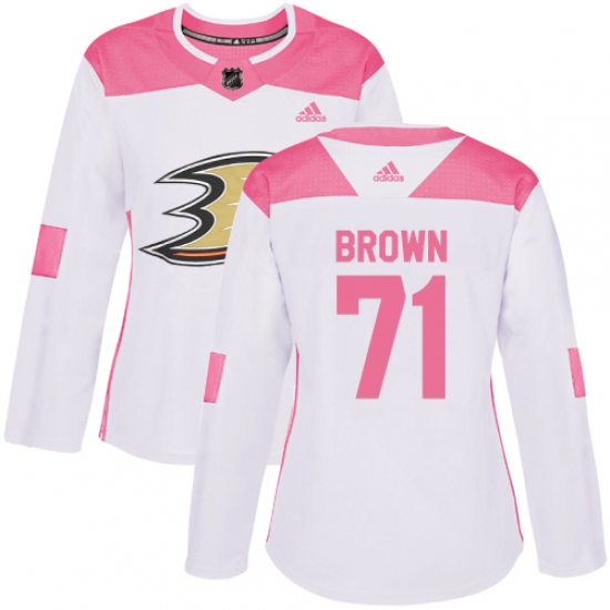 Women's Adidas Anaheim Ducks #71 J.T. Brown Authentic White Pink Fashion NHL Jersey - Ujersey