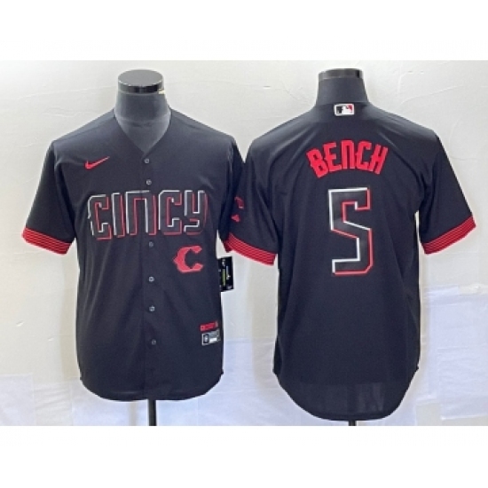 Men's Nike Cincinnati Reds #5 Johnny Bench Black 2023 City Connect Cool Base Stitched Baseball Jersey1 - Ujersey