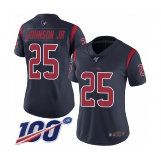 Women's Houston Texans #25 Duke Johnson Jr Limited Navy Blue Rush Vapor Untouchable 100th Season Football Jersey