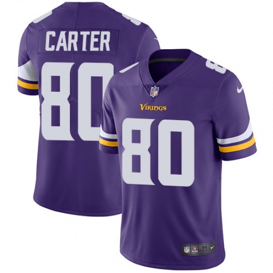 Men's Nike Minnesota Vikings #80 Cris Carter Purple Team Color Vapor Untouchable Limited Player NFL Jersey - Ujersey