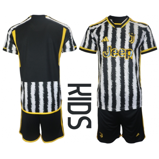 Kids Juventus FC  Blank Black Stripe 2023-24 Home Soccer Jersey