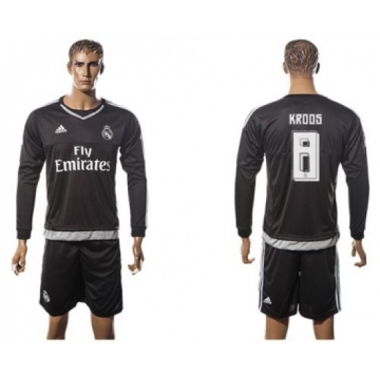Real Madrid #8 Kroos Black Long Sleeves Soccer Club Jersey