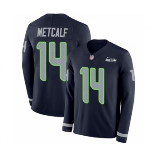 Youth Seattle Seahawks #14 D.K. Metcalf Limited Navy Blue Therma Long Sleeve Football Jersey - Ujersey