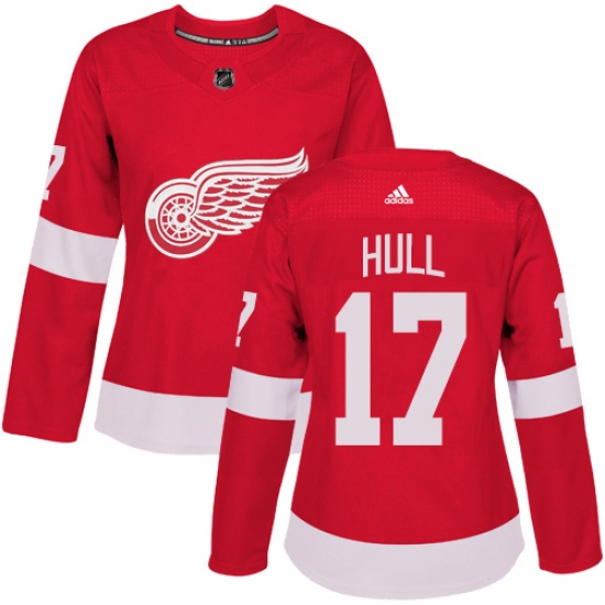 Women's Adidas Detroit Red Wings #17 Brett Hull Premier Red Home NHL Jersey - Ujersey