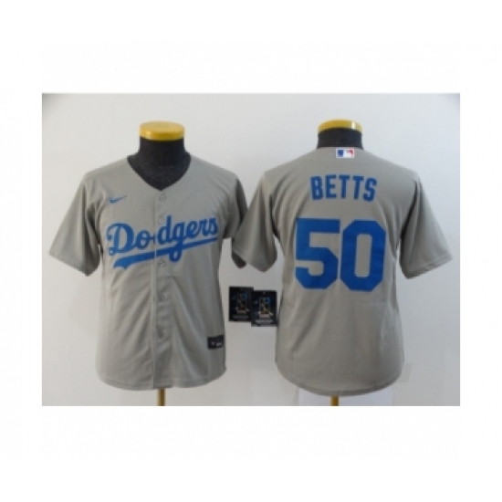 Youth Los Angeles Dodgers #50 Mookie Betts Royal Gray 2020 Cool Base Jersey - Ujersey