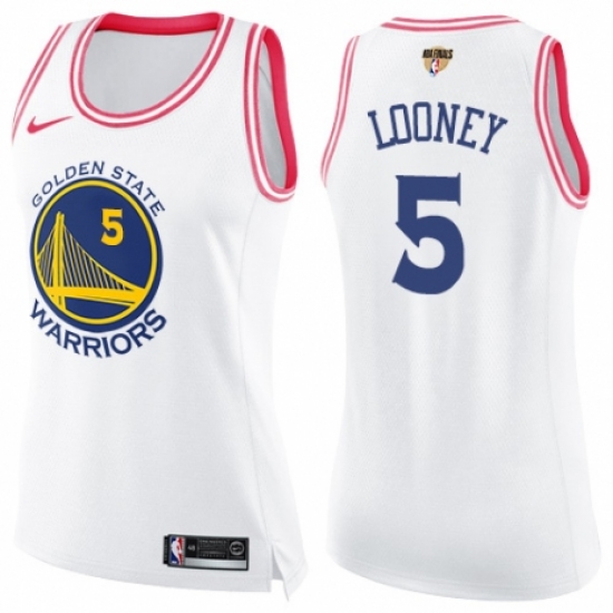 Women's Nike Golden State Warriors #5 Kevon Looney Swingman White/Pink Fashion 2018 NBA Finals Bound NBA Jersey - Ujersey