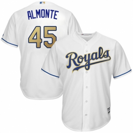 Men's Majestic Kansas City Royals #45 Abraham Almonte Replica White Home Cool Base MLB Jersey - Ujersey