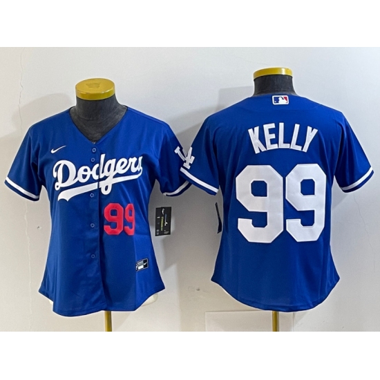 Women's Los Angeles Dodgers #99 Joe Kelly Number Blue Stitched Cool Base Nike Jersey - Ujersey