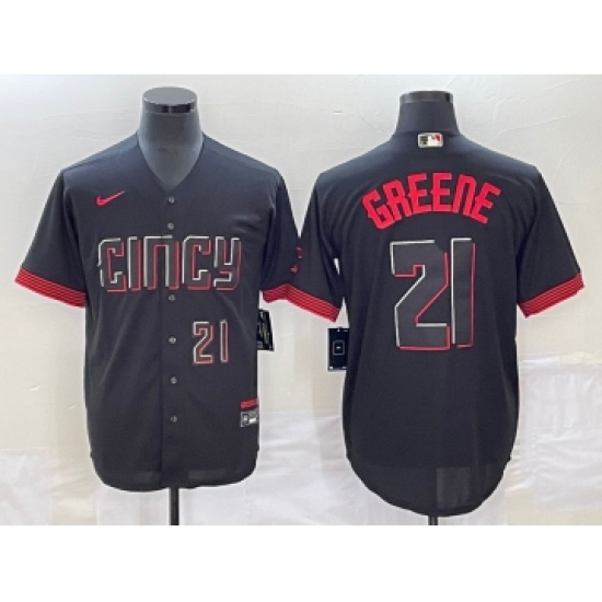 Men's Cincinnati Reds #21 Hunter Greene Number Black 2023 City Connect Cool Base Stitched Jersey2 - Ujersey