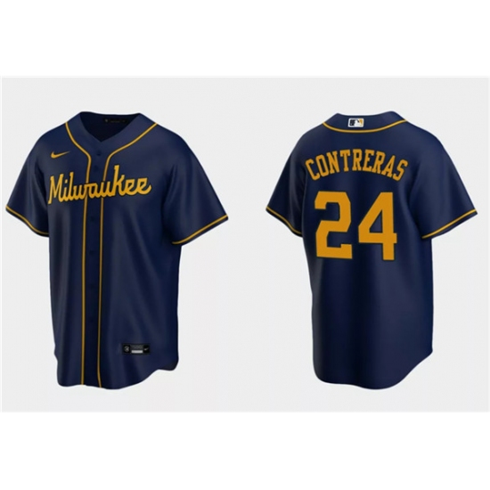 Men's Milwaukee Brewers #24 William Contreras Navy Cool Base Stitched Jersey - Ujersey