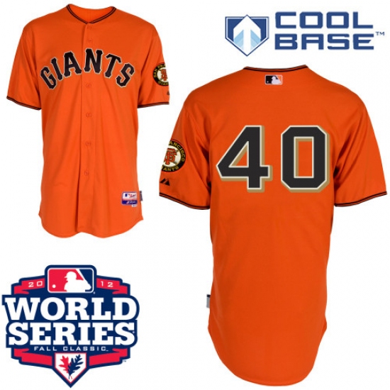 Men's Majestic San Francisco Giants #40 Madison Bumgarner Replica Orange Cool Base 2012 World Series Patch MLB Jersey - Ujersey