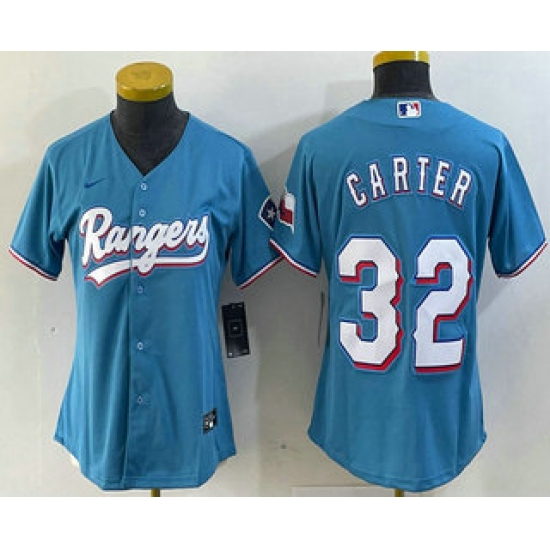 Women's Texas Rangers #32 Evan Carter Light Blue Team Logo Cool Base Jersey - Ujersey