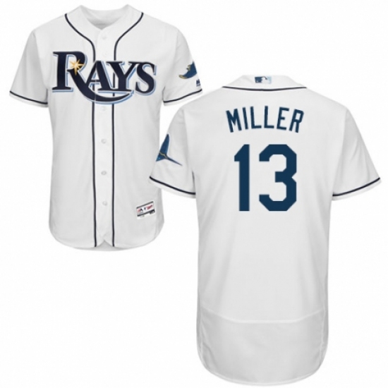 Men's Majestic Tampa Bay Rays #13 Brad Miller Home White Home Flex Base Authentic Collection MLB Jersey - Ujersey