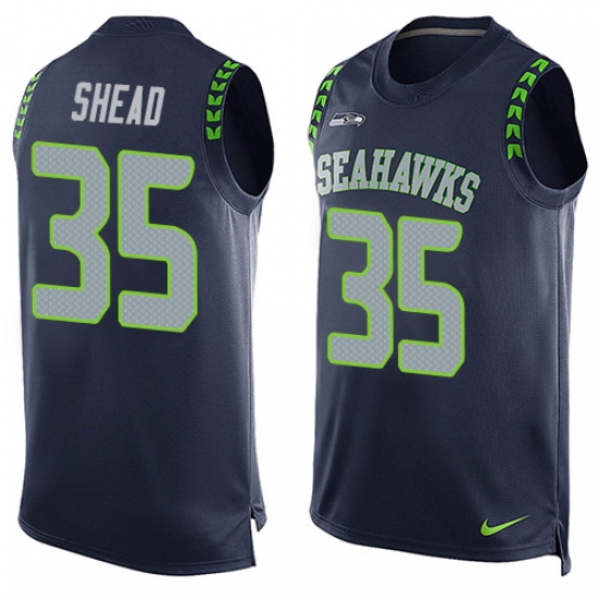 Men's Nike Seattle Seahawks #35 DeShawn Shead Limited Steel Blue Player Name & Number Tank Top NFL Jersey - Ujersey