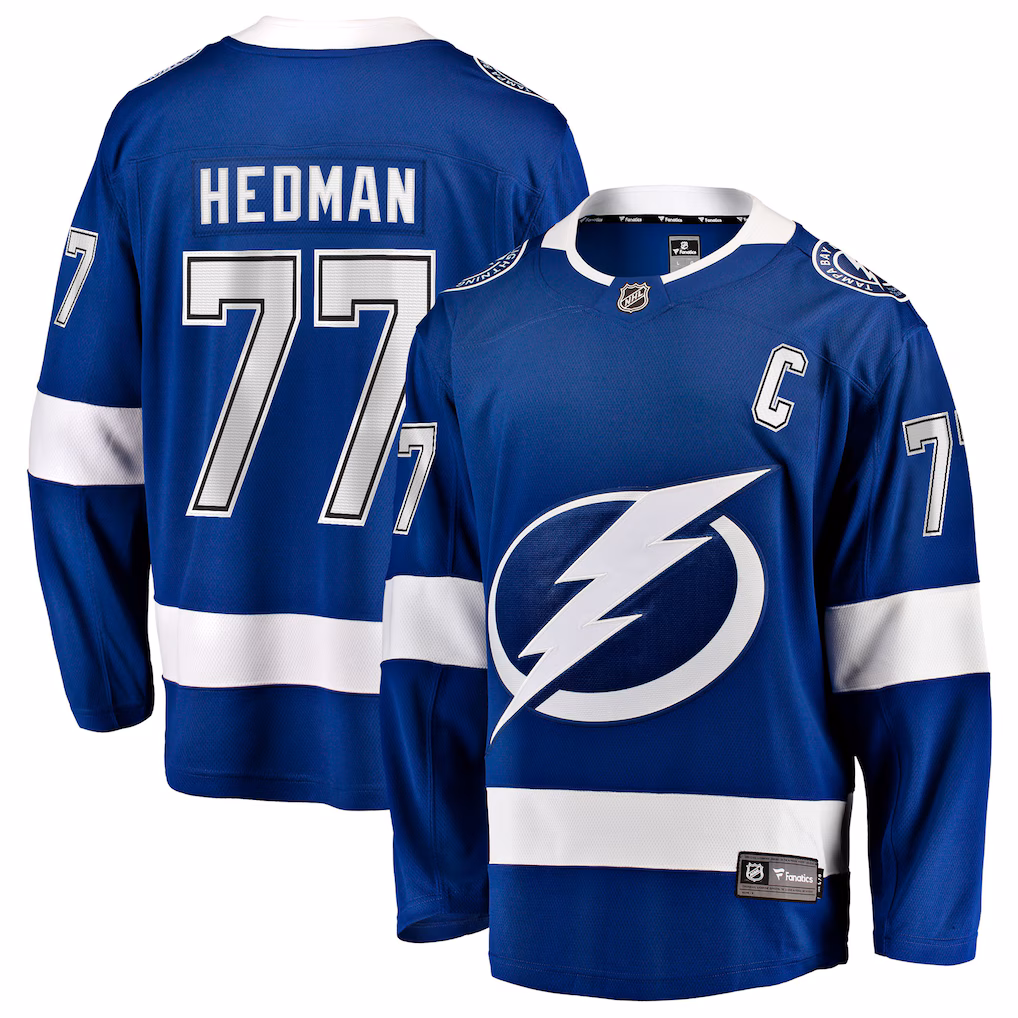 Men's Tampa Bay Lightning Victor Hedman Fanatics Blue Home Captain Patch Breakaway Jersey - ujerseystore