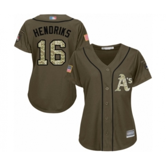 Women's Oakland Athletics #16 Liam Hendriks Authentic Green Salute to Service Baseball Jersey - Ujersey