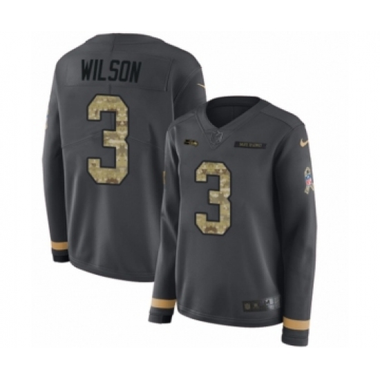 Women's Nike Seattle Seahawks #3 Russell Wilson Limited Black Salute to Service Therma Long Sleeve NFL Jersey - Ujersey